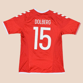 Denmark 2017 - 2018 Home Shirt #15 Dolberg (Excellent) M